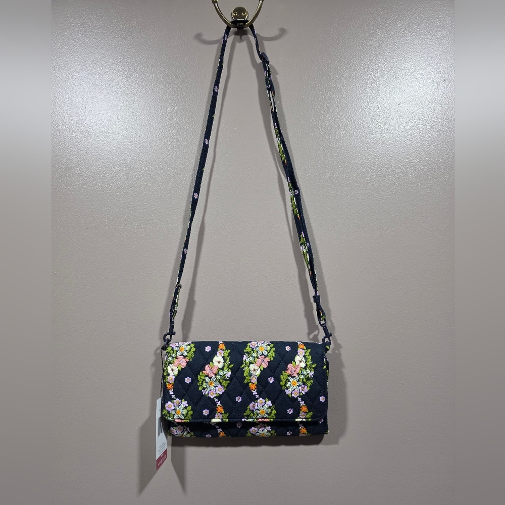 Vera Bradley Black Quilted Floral Crossbody with Pink & Yellow Accents